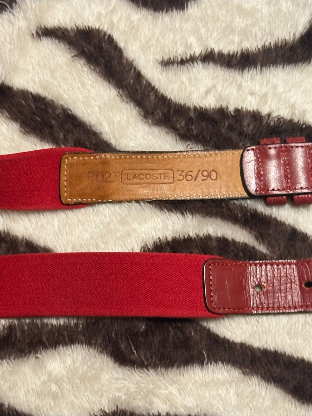 Lacoste Red Canvas Belt with Leather Patch - Picture 7 of 8
